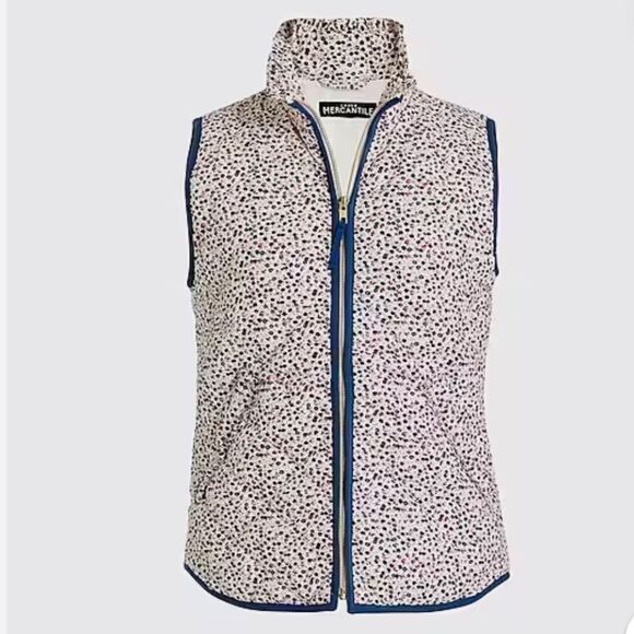 J. Crew Mercantile Blue Pink Floral Ruffled Mock Neck Zip Up Quilted Puffer Vest - Picture 1 of 16